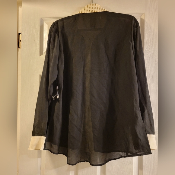 Metaphor black sheer button up w/ white details Gold embroidered collar size XL - Picture 8 of 10